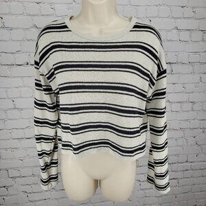 Zara Beige & Black Striped Knit Boxy Crop Sweater Long Sleeve Top Size Small S